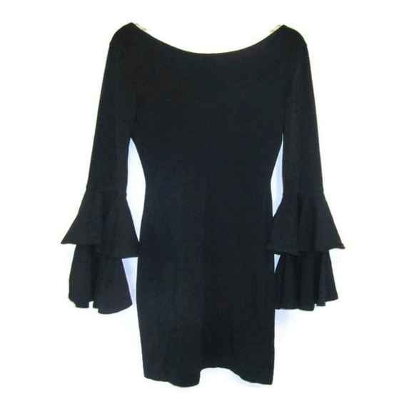 1990 vintage black bell sleeve dress size xs small - Picture 4 of 6